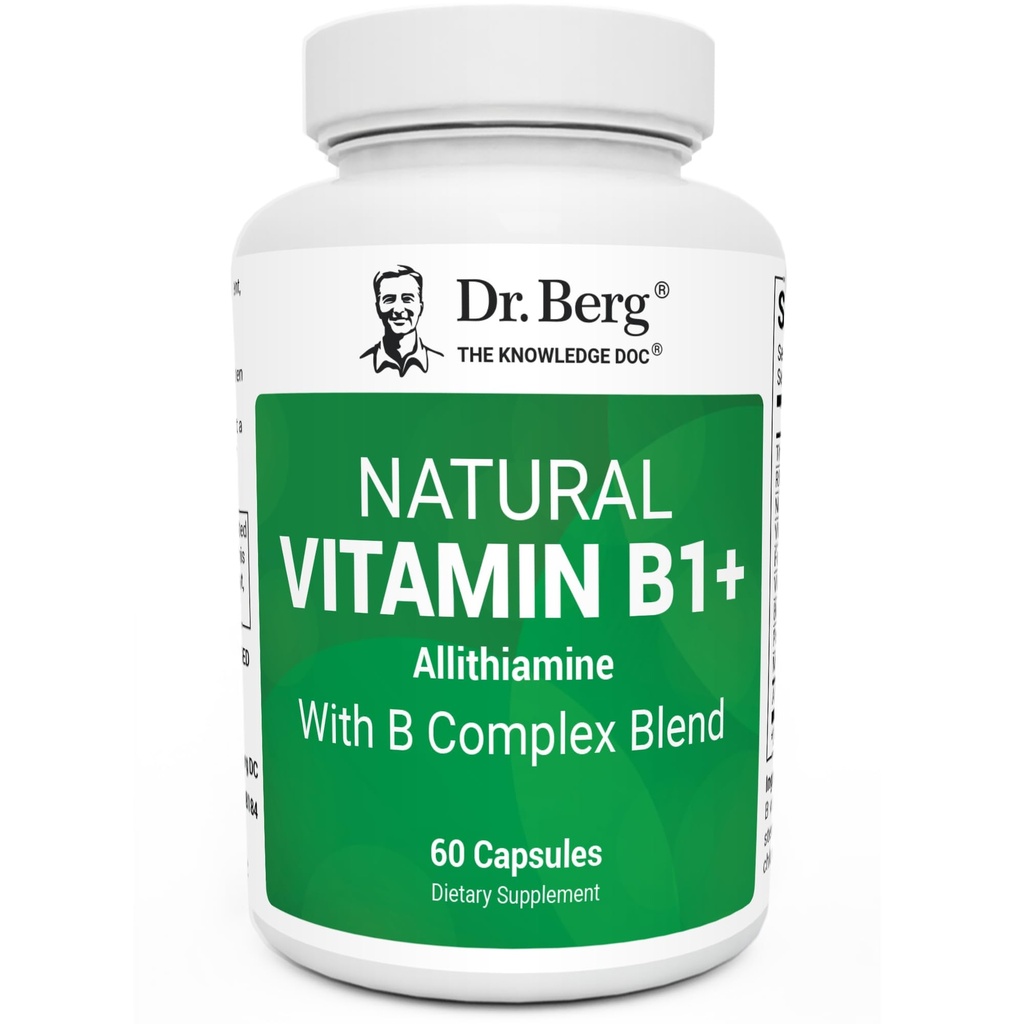 Dr. Berg Natural Vitamin B1 B6 B12 Complex - Allithiamine Vitamin B1 Supplement with 8 Essential Vitamin B Complex for Men & Women including Thiamin, Niacin, Folate, Magnesium & More - 60 Κάψουλες