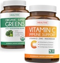 Super Greens & Vitamin C (1-Month Supply) Πράσινο & C Synergy Bundle of Organic Super Greens Powder - Complete Superfood (60 Κάψουλες) & Vitamin C Immune Support (60 Vegetarian Caps) (Non-GMO)