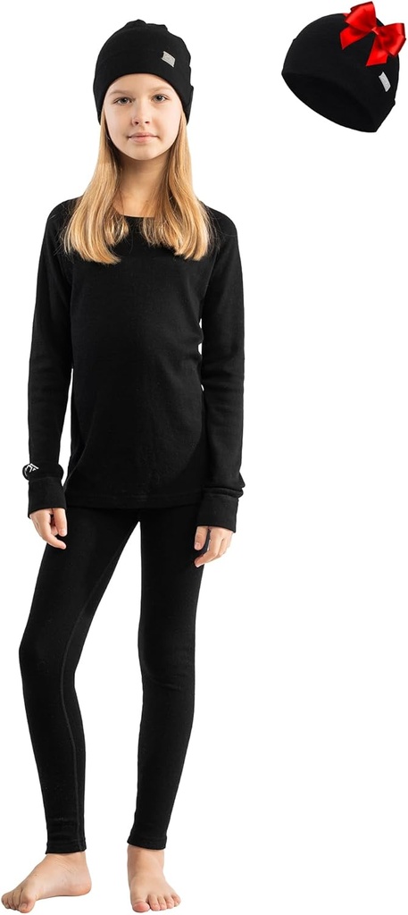 Merino Wool Base Layer Kids - Μεσαίου βάρους Unisex Merino Μαλλί θερμικά εσώρουχα για παιδιά Top, Bottom, Cuff Beanie