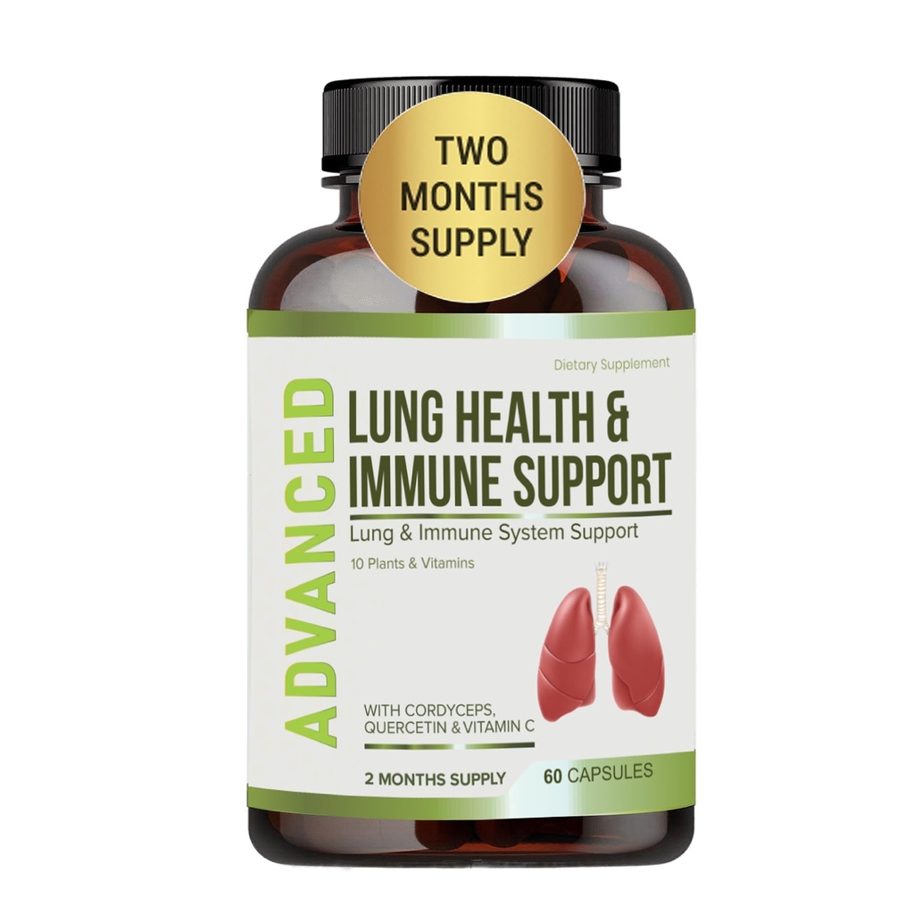 Lung Health & Immune Support Supplement - Lung Cleanse και Detox Με Ανοσία Βιταμίνες Για Καλύτερους Πνεύμονες, Ανοσολογική Άμυνα, Καθαριότητα Πνεύμονα & Βαθιά Αναπνοή Συμπεριλαμβανομένου Quercetin & Cordyceps. Δύο Μήνες Προμήθεια