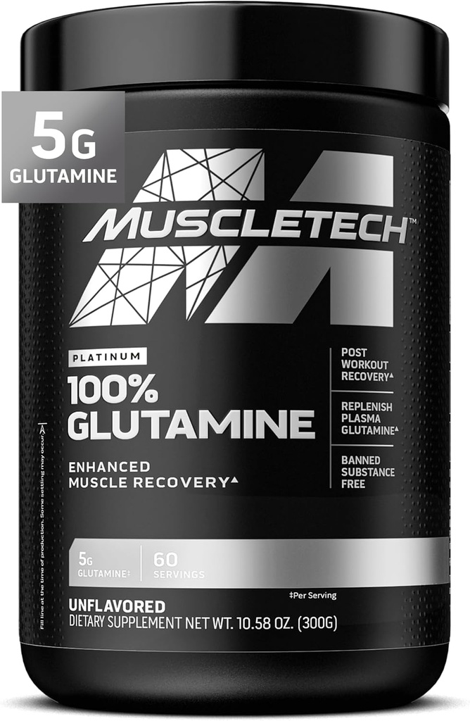 Muscletech 100% L-Γλουταμίνη Σκόνη για την Ενισχυμένη Ανάκτηση των Μυών - Αμιγής L Γλουταμίνη Μυϊκή Ανάπτυξη Builder & Ενέργεια Ενισχύοντας Συμπλήρωμα Διατροφής για Άνδρες & Γυναίκες - Χωρίς γεύση, 60 Υπηρεσίες