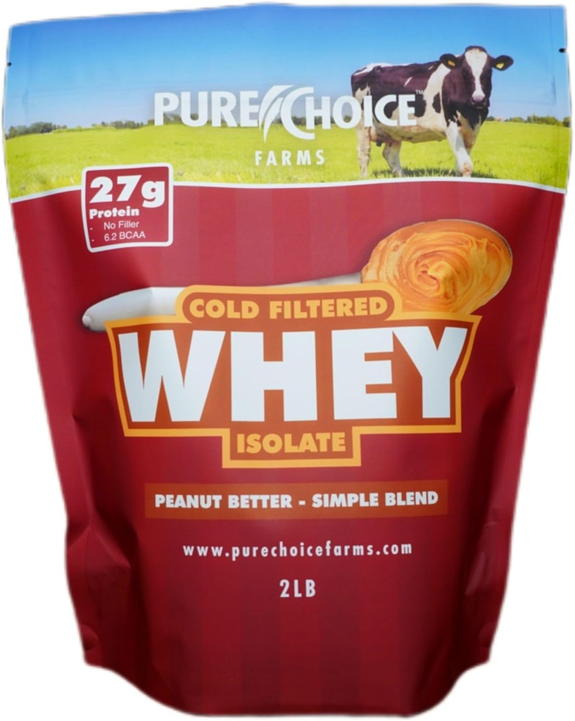 Pure Choice Φυστικοβούτυρο Whey Isolate Protein Powder, 28g Protein & Low Fat, Best κρύο φιλτραρισμένο & μη μετουσιωμένο Whey, χωρίς πληρωτικά ή τεχνητά γλυκαντικά (Peanut καλύτερα, 2 lb)