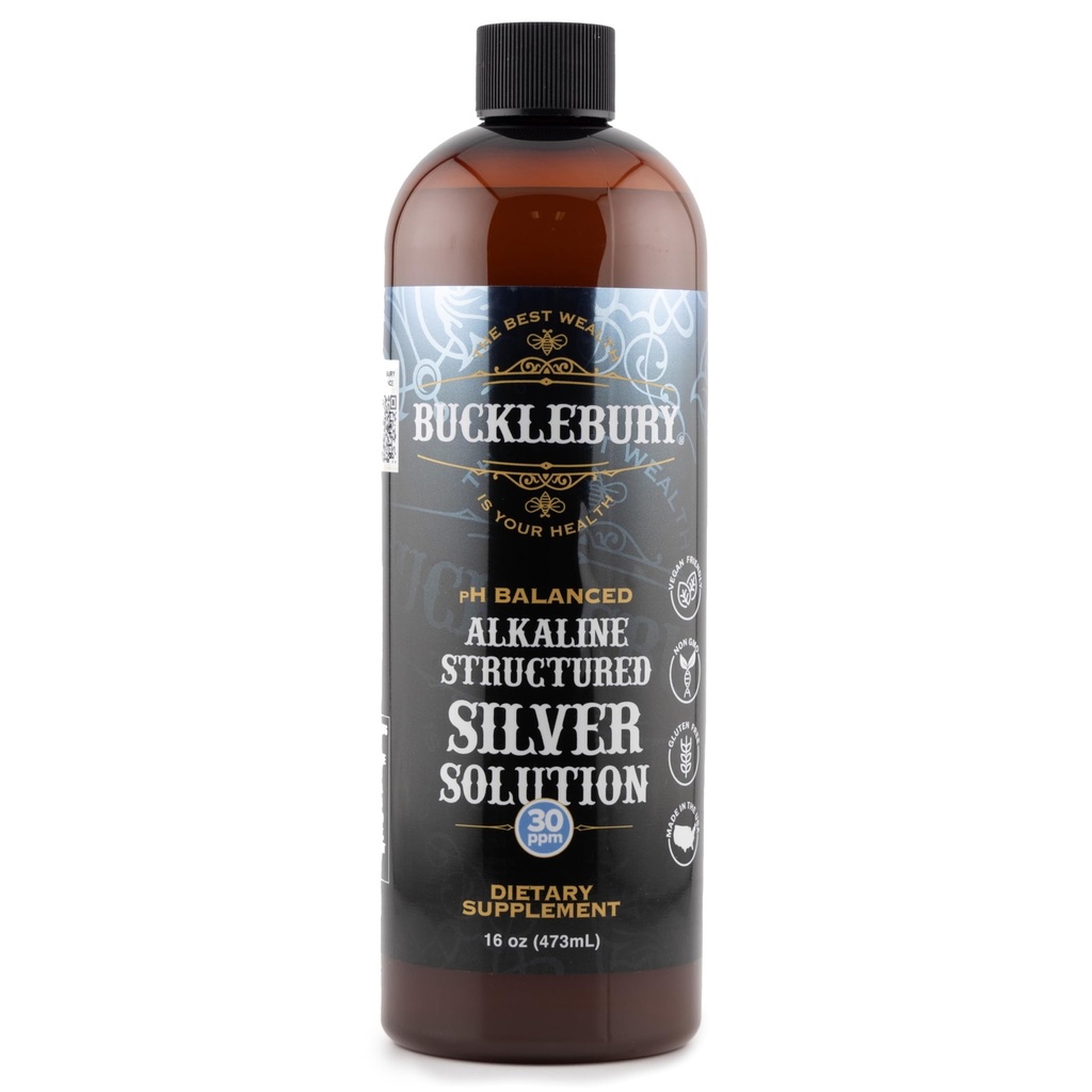 Bucklebury Silver Solution Liquid 30ppm - pH Ισορροπημένο φυσικό Αλκαλικό Δομημένο Κολλοειδές Ασημί Υγρό για Ανοσολογική Υποστήριξη & Συνολική Υγεία - Χωρίς γλουτένη Κολλοειδείς σταγόνες για Ενήλικες & Κατοικίδια - 16 Oz