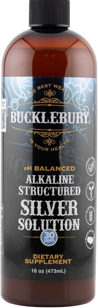 Bucklebury Silver Solution Liquid 30ppm - pH Ισορροπημένο φυσικό Αλκαλικό Δομημένο Κολλοειδές Ασημί Υγρό για Ανοσολογική Υποστήριξη & Συνολική Υγεία - Χωρίς γλουτένη Κολλοειδείς σταγόνες για Ενήλικες & Κατοικίδια - 16 Oz