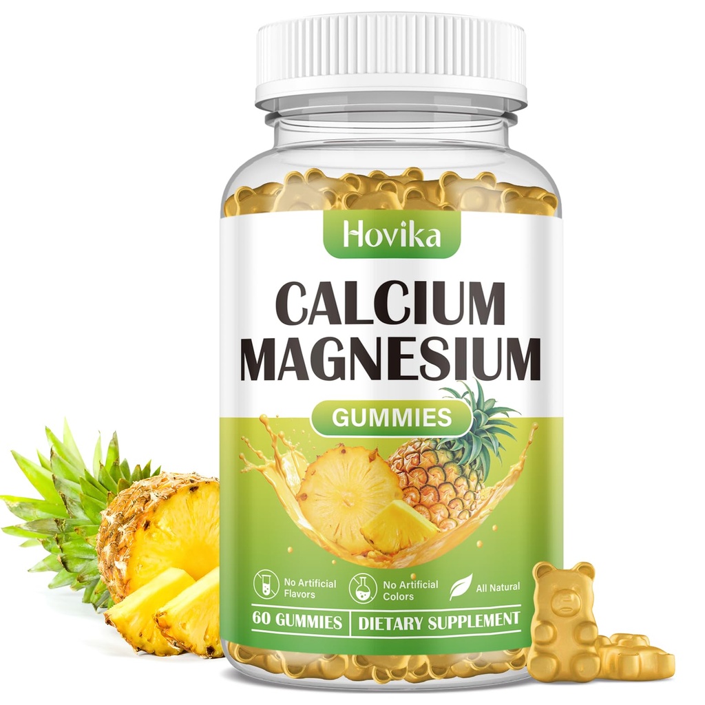 Ασβέστιο Μαγνήσιο Ψευδάργυρος Gummies, Ασβέστιο Μαγνήσιο 2:1 αναλογία με βιταμίνη D3, K2, B6, B12 για τη δύναμη των οστών, τη μυϊκή λειτουργία & τη νευρική υγεία, τη φόρμουλα επιπλέον απορρόφησης, Vegan, ανανάς γεύση 60 Gummies