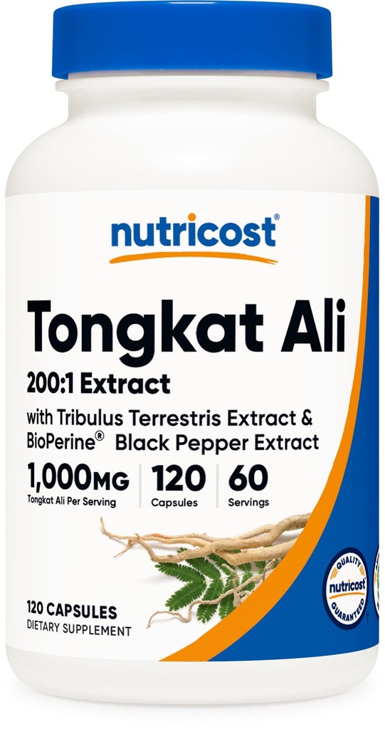Nutricost Tongkat Ali 1.000mg 120 Κάψουλες - με Tribulus Terrestris και BioPerine, χορτοφαγικά Caps, μη ΓΤΟ, Χωρίς γλουτένη, ισχυρό εκχύλισμα