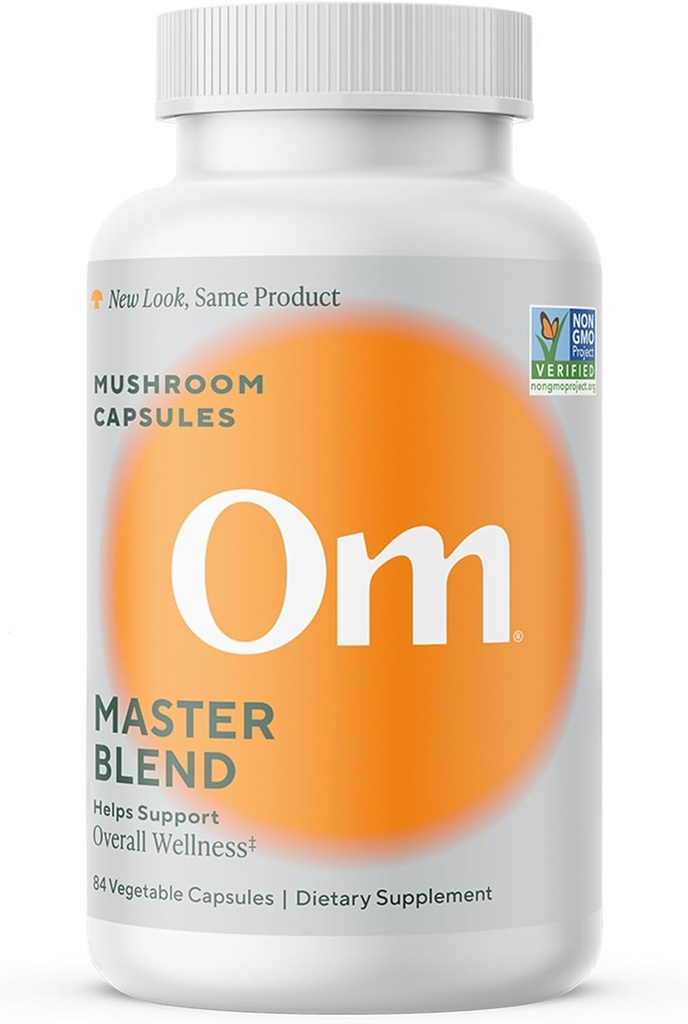 Om Master Blend Mushroom Κάψουλες - Βιολογικό συμπλήρωμα μανιταριών με 10 μανιτάρια και Ashwagandha – Υποστήριξη Ανοσία, Υγεία και Άγχος ανακούφιση, 84 κόμης (28 υπηρεσίες)