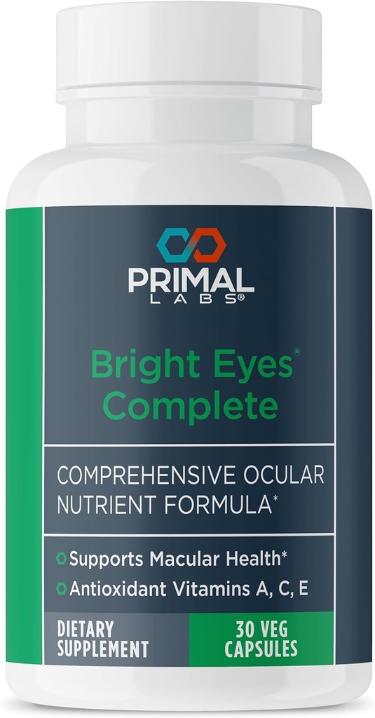 Primal Health Bright Eyes Complete - Ocular & Macular Health - Clear Vision - Lutein & Zeaxanthin Formula - Healthy Eyesight - Relieves Eye Strain from Blue Light - Dietary Supplement - 30 Capsules