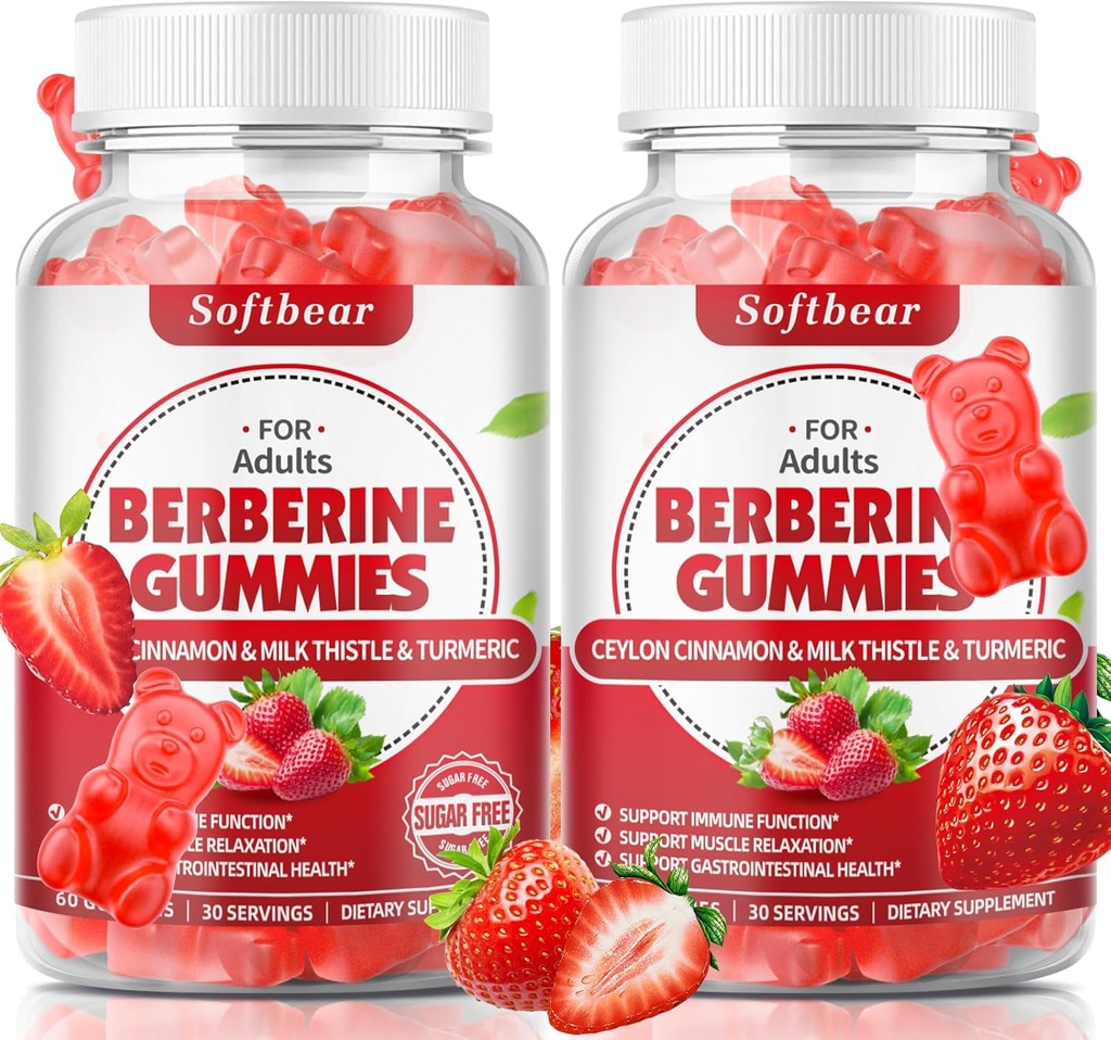 softbear berberine με Ceylon Cinnamon Gummies Organic Berberine HCL 1500mg για Μεταβολισμό Ανοσοποιητική Υγεία Sugar-Free berberine Συμπληρώματα Φράουλας Γεύση 120 Count