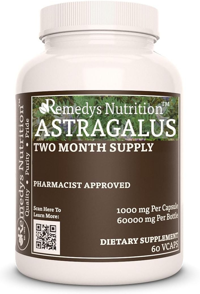 Astragalus Remedy's Nutrition MEGA Strength 1,000 mg per Capsule/60,000 mg per Bottle Vegan VCaps
