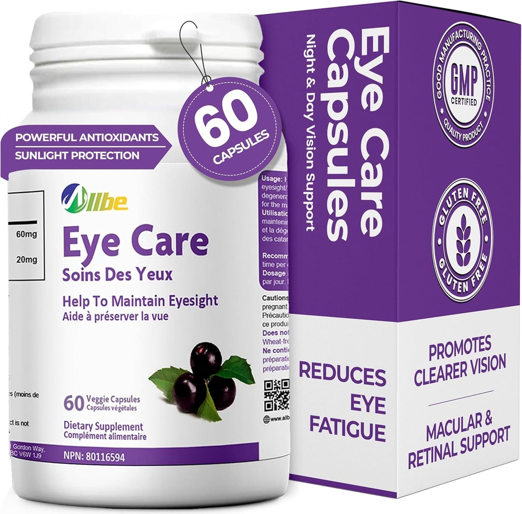 Eye Care Capsules, Pack of 60 Lutein 20mg and Maqui Berry 60mg Servings, Eye Health Supplements for Adults