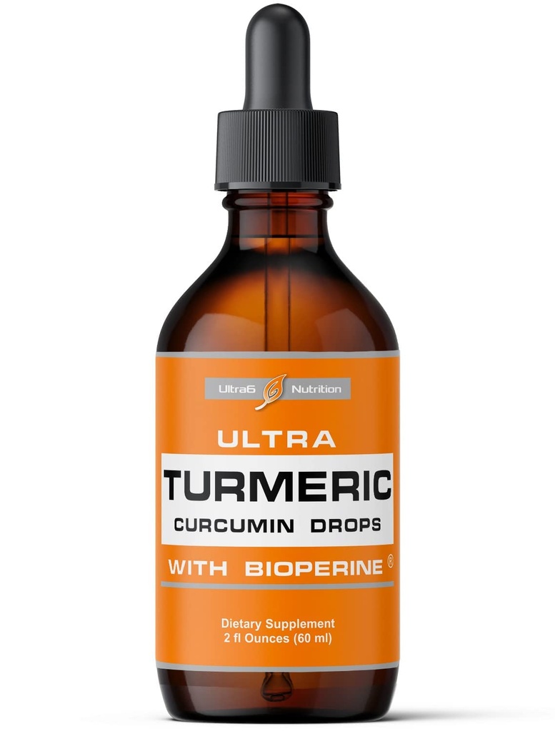 Ultra6 Nutrition Liquid Turmeric Curcumin Extract with Black Pepper - Turmeric Drops with Bioperine - Easy-to-Take Συμπληρώματα Made in USA (60ml)