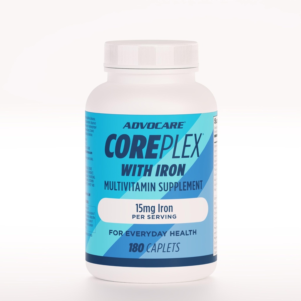 AdvoCare CorePlex with Iron - Multivitamin with Vitamin A, B-6, B-12, C & E - Also Includes Thiamine, Folic Acid & Magnesium - 180 Caplets