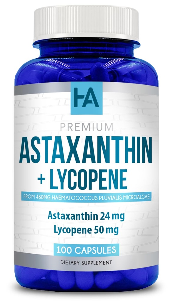 Astaxanthin and Lycopene Supplement | Lycopene 50mg Plus Astaxanthin 24mg Carotenoids Supplement for Tanning Skin Care Vision & Heart Health Support | Vegan & Non-GMO (100 Veggie Capsules)