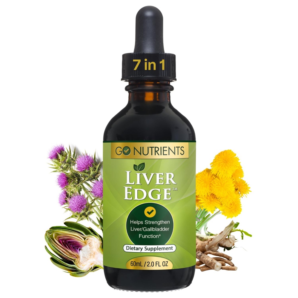 Go Nutrients Liver Edge – Γάλα Thittle συμπλήρωμα για τον καθαρισμό του ήπατος, Detox & επισκευή με εκχύλισμα Artichoke για την υγεία & λιπαρή υποστήριξη του ήπατος, οργανικές σταγόνες υγρό & βάμμα - 2 oz, 48 εξυπηρετούν