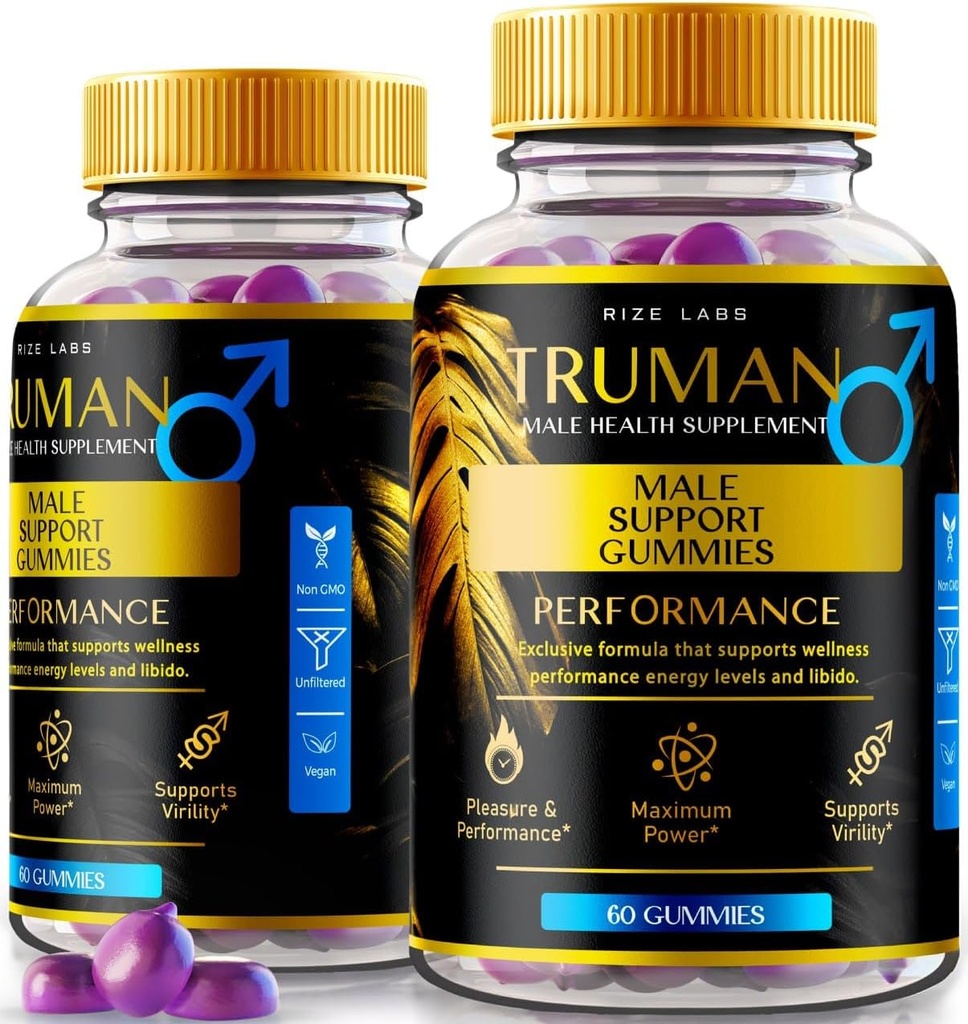 rize labs (2 Pack) Truman Gummies, Truman for Men, Truman Performance Supplement Reviews, Truman Gummy, TrumanMale Support, Tru Man All-Φυσικό συμπλήρωμα, Gomitas (120 Gummies)