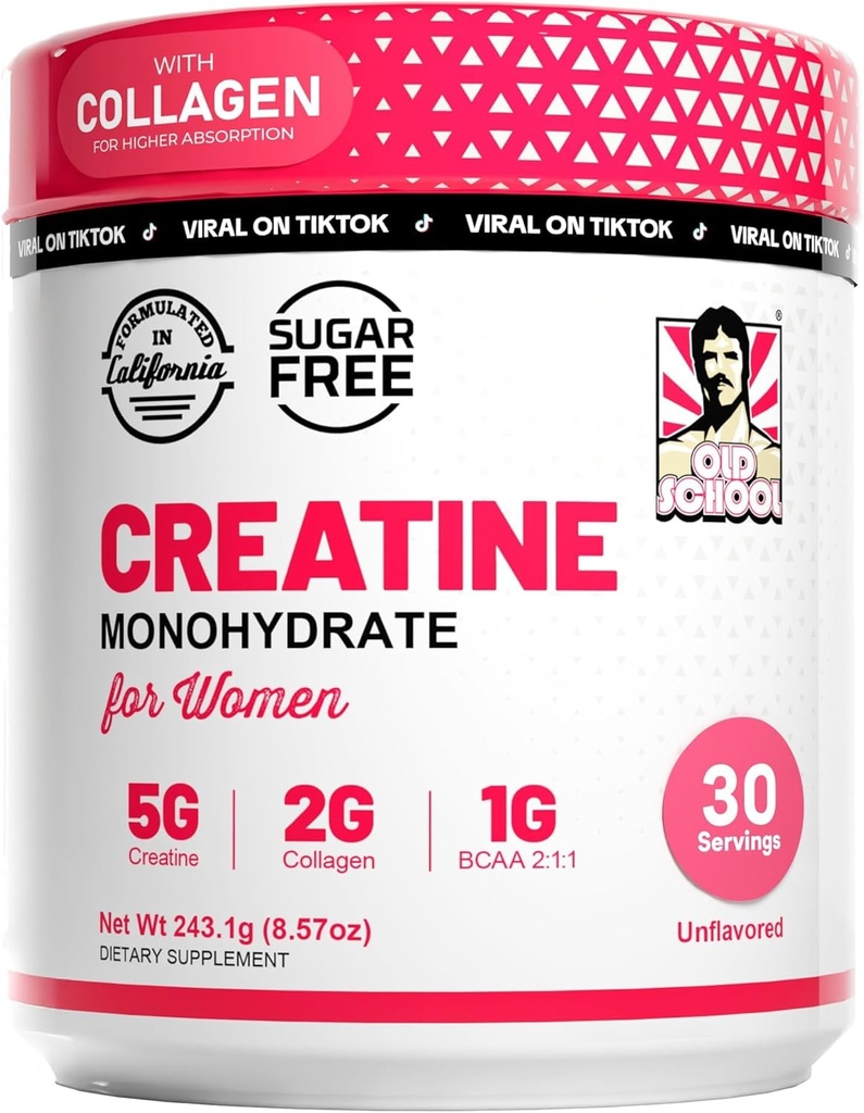 Παλιά Σχολικά Εργαστήρια Creatine για τις γυναίκες μετά την προπόνηση συμπλήρωμα - 5000mg Creatine, 2000mg Hydrolyzed Bovine Collagen & BCAA 2:1:1 για Lean μυϊκή ανάπτυξη, γρήγορη αποκατάσταση & Stamina - 30 Υπηρεσίες