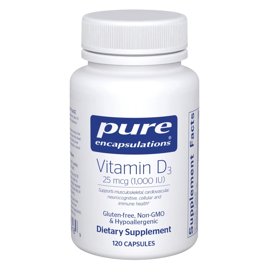 Pure Encapsulations Βιταμίνη D3 25 mcg (1, 000 IU) - Συμπλήρωμα για την υποστήριξη των οστών, των αρθρώσεων, του μαστού, της καρδιάς, του παχέος εντέρου και του ανοσοποιητικού - με Premium βιταμίνη D - 120 κάψουλες