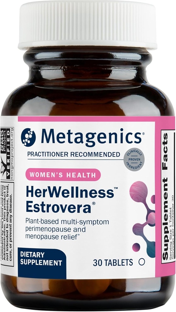 Μεταγονική HerWellness Estrovera - Όλα-φυσικά, χωρίς ορμονική εμμηνόπαυση & εμμηνόπαυση Υποστήριξη - για Hot Flashes, Εμμηνόπαυση Ανακούφιση, Νυχτερινές Ιδρώσεις - Χωρίς γλουτένη - Χορτοφαγικά - Μη ΓΤΟ - 30 δισκία
