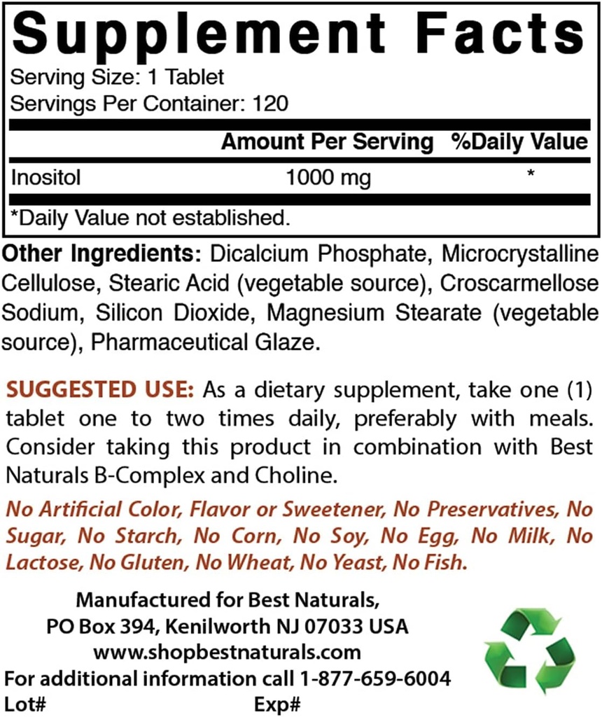Best Naturals Ινοσιτόλη 1000mg & L-Θεανίνη 200mg