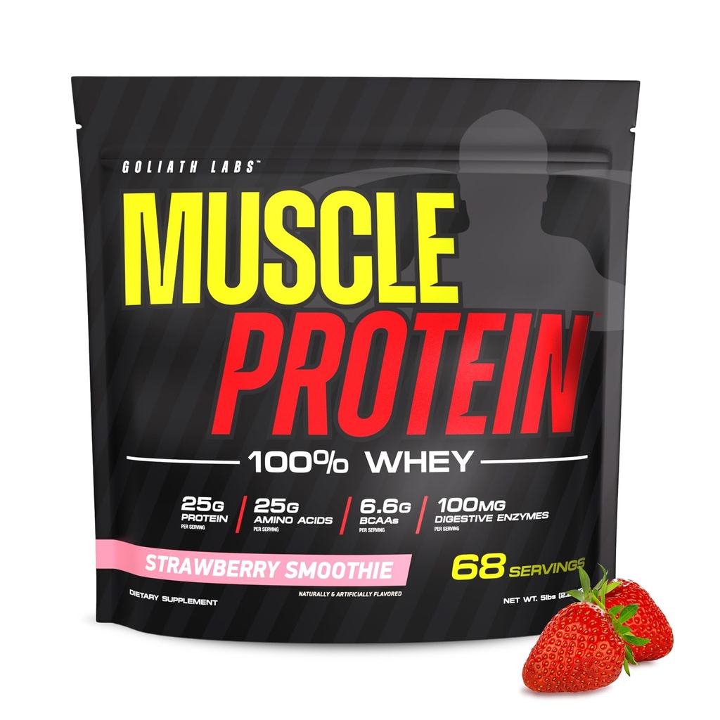 COLOSSAL LABS σκόνη ορού πρωτεΐνης μυών [5 lbs/Pack of 1]– Κρύο φιλτραρισμένο, 25g καθαρή πρωτεΐνη, 6,6g BCAAs (συσκευασία Μαΐου Vary) (5LB, Φράουλα)