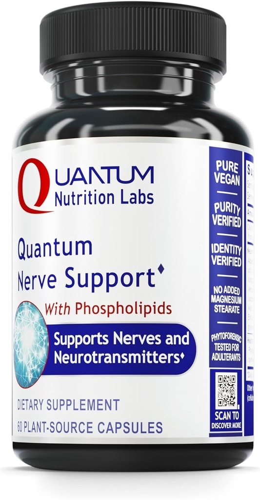 Quantum Nutrition Labs Nerve Support - Συμπληρώματα υγείας νεύρων, Συμπληρώματα εγκεφάλου, Nootropic με Rhodiola Rosea, Brain & Nerve Health - 60 κάψουλες χορτοφάγων