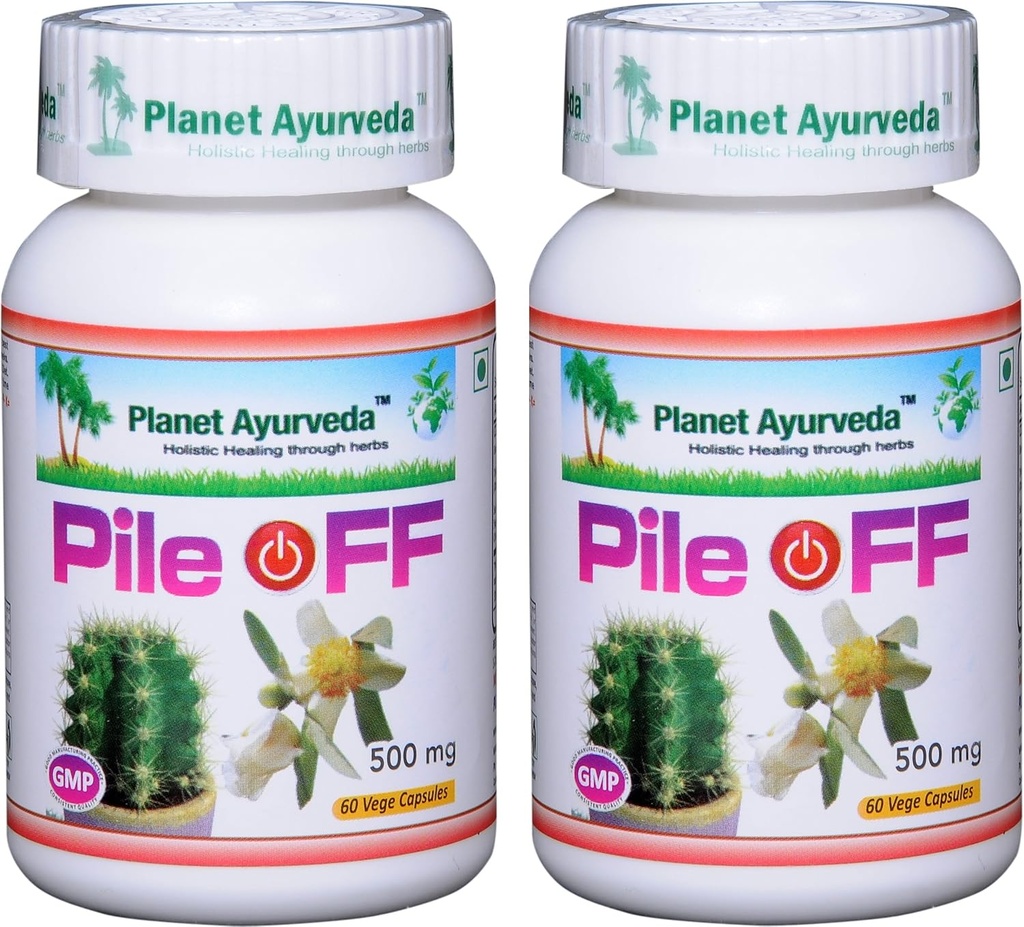 Planet Ayurveda Pile Off, 500mg Veg Capsules - 2 Bottles