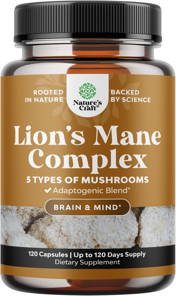 Advanced Lion's Mushroom Supplement - Lions Mane Supplement Capses with Reishi, Chaga, Mitake & Shiitake for Brain Health Memory Support & Focus - Nootropic for Mental Clarity - 120 Caps
