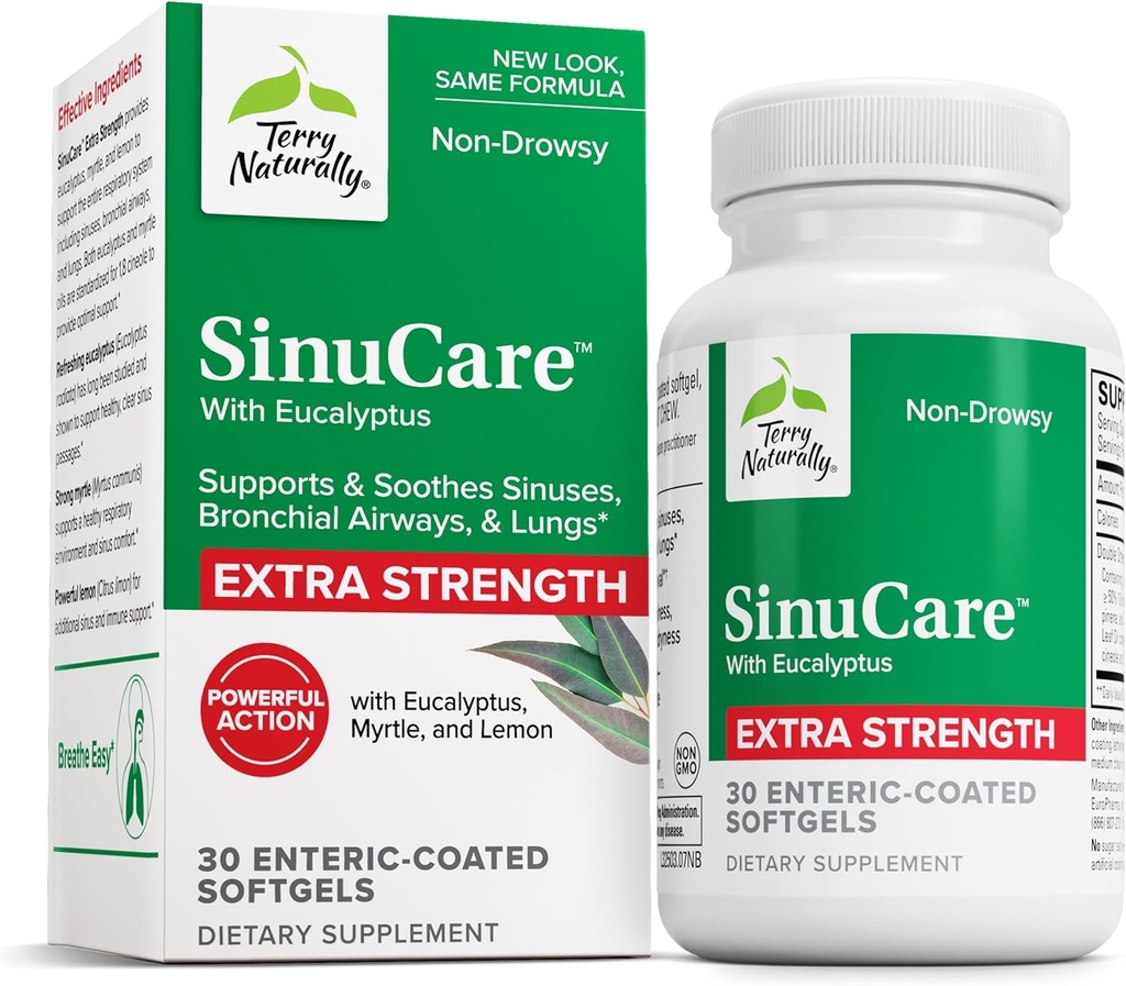 Terry Φυσικά SinuCare Extra Strength - Συμπλήρωμα διατροφής με Ευκάλυπτο & Myrtle - Immune & Lung Health Support - Συμπληρωματική Φόρμουλα για να βοηθήσει Sinus Υγεία - 30 Υπηρεσίες