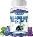 Glycinate Gummys μαγνήσιο 1000mg με L-Θρεονικό μαγνήσιο, Chelated Μαγνήσιο Κάλιο Συμπλέγματος συμπλήρωμα με VitD, B6, CoQ10, Ασβέστιο, Υποστηρίζει για τη μνήμη, ηρεμία, Mood - 90 Gummies Blueberry