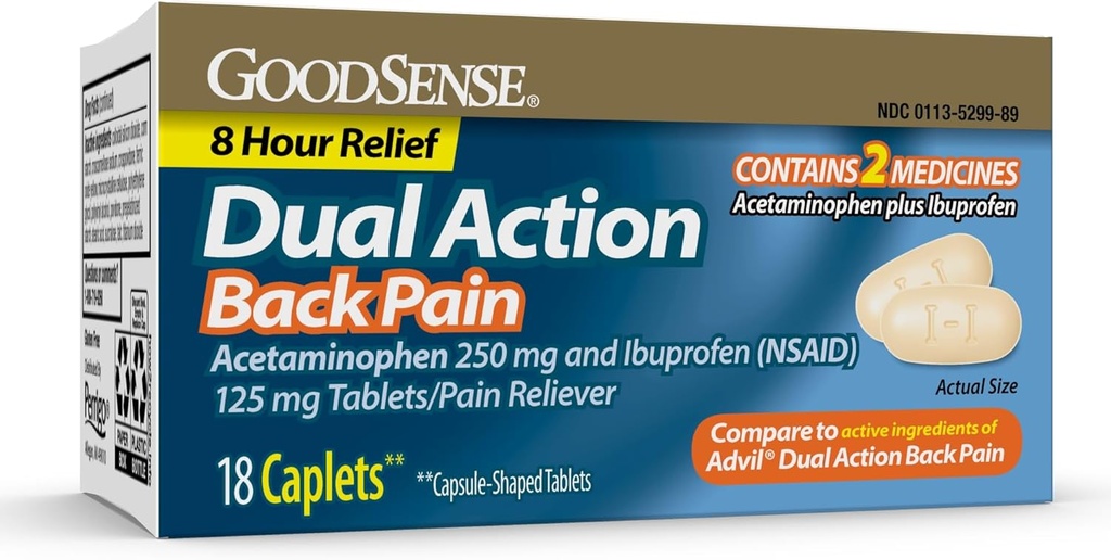 GoodSense Dual Action Acetaminophen και Ibuprofen (NSAID) δισκία, 250 mg/125 mg, Οσφυαλγία, 18 κόμης
