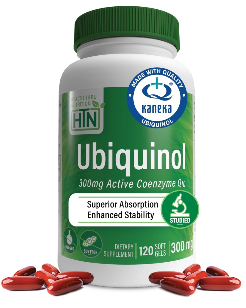 Health Thru Nutrition Ubiquinol 300mg 120 Softgels as Kaneka QH Reduced CoQ-10 | Stabilized - 3rd Party Tested | Enhanced Bioavailability | Cardiovascular & Mitochondria Function Support | Non-GMO