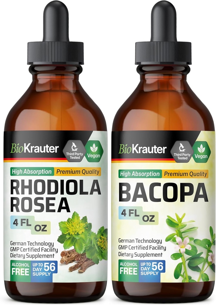 BIO KRAUTER Rhodiola Rosea Βάμμα 4 Fl. Oz. & Bacopa Βάμμα 4 Fl. Oz.
