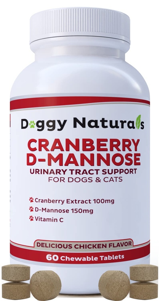 Cranberry D-Mannose για σκύλους και γάτες Ουρολοίμωξη Υποστήριξη Εμποδίζει και εξουδετερώνει UTI, Κολποκοιλιακή λοίμωξη Παιδική υποστήριξη, Αντιοξειδωτικό (Ενιαία Δισκία Δύναμης, 60 κόμης)