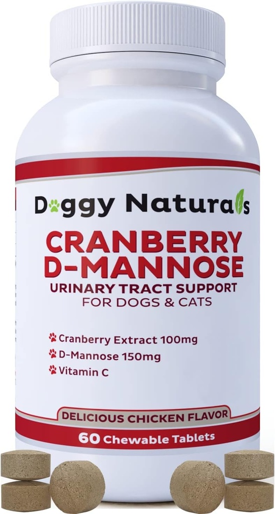 Cranberry D-Mannose για σκύλους και γάτες Ουρολοίμωξη Υποστήριξη Εμποδίζει και εξουδετερώνει UTI, Κολποκοιλιακή λοίμωξη Παιδική υποστήριξη, Αντιοξειδωτικό (Ενιαία Δισκία Δύναμης, 60 κόμης)