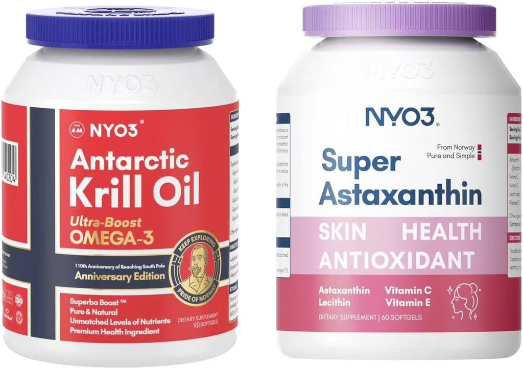 Krill Oil Omega 3 1000mg softgels και ασταξανθίνη 12mg αντιοξειδωτικά υπονοούμενα Bundle