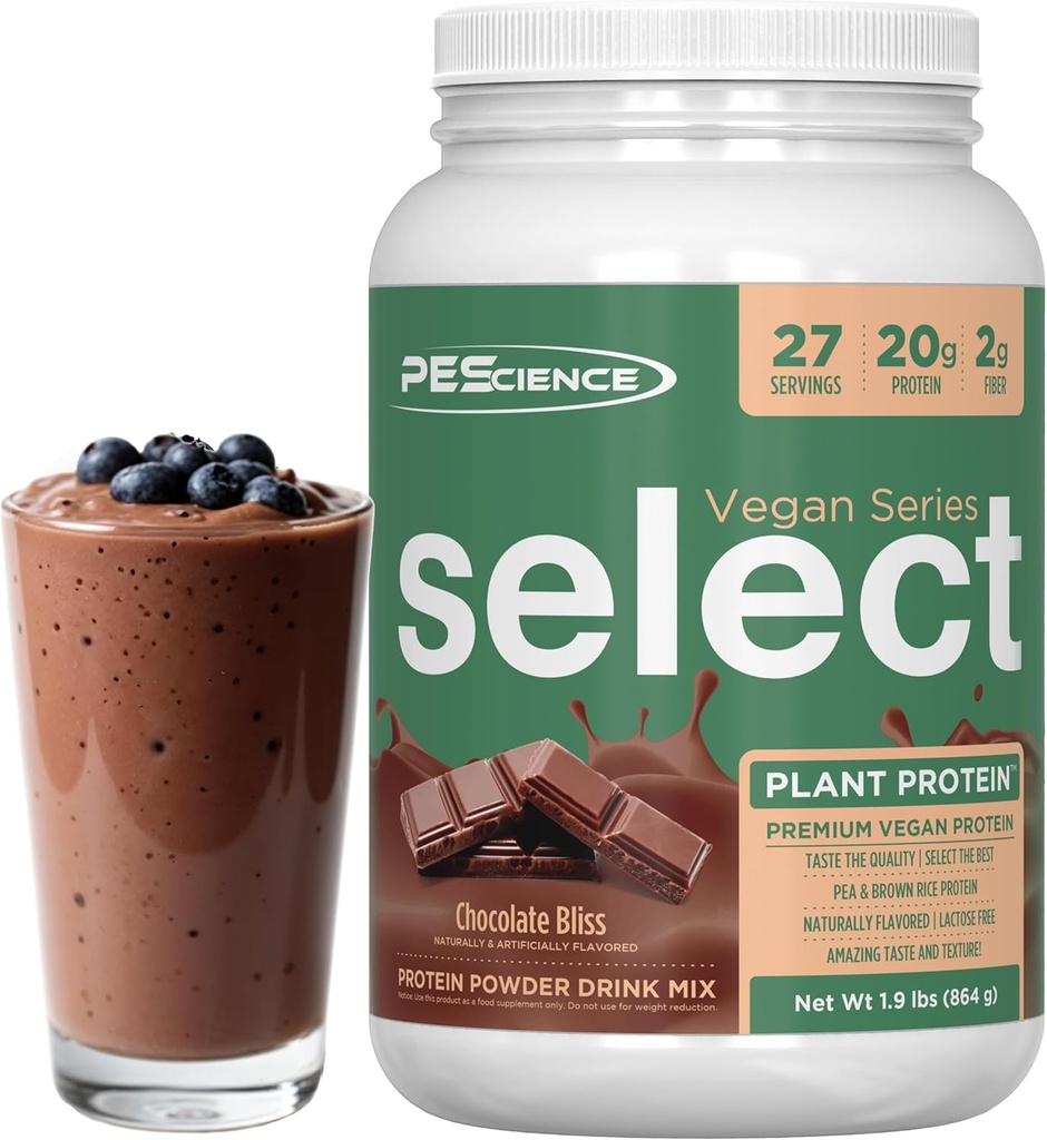PEScience Select Vegan Protein Powder, Plant Based Protein Powder, Amazing Taste, Smooth Texture, Pea and Brown Rice Blend, Dairy Free, Lactose Free, Gluten Free - Chocolate Bliss, 27 Σερβιέτες