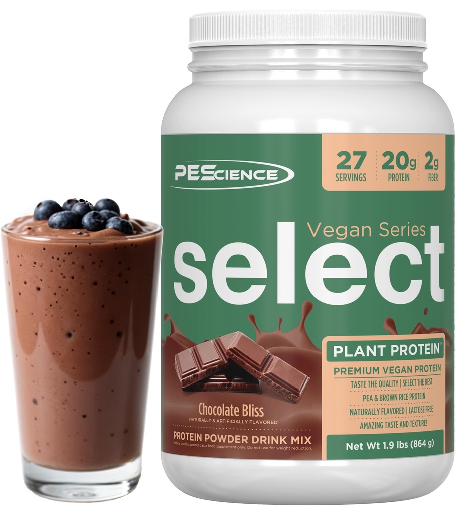 PEScience Select Vegan Protein Powder, Plant Based Protein Powder, Amazing Taste, Smooth Texture, Pea and Brown Rice Blend, Dairy Free, Lactose Free, Gluten Free - Chocolate Bliss, 27 Σερβιέτες