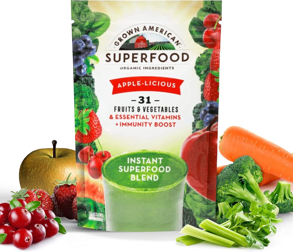 Αυξημένα Αμερικάνικα Superfood Ultra Vita-Immune Blend - 31 Βιολογικά Ολόκληρα Φρούτα και Λαχανικά Συμπυκνωμένη Πράσινη Σκόνη Αύξηση Ενέργειας και Απόδοσης - 100% Vegan Non-GMO (14 εξυπηρετούν, 1 τσάντα)