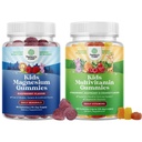 Πακέτο Παίδων Μαγνήσιο Gummies - Συμπλήρωμα για Νεύρα Υγεία, Μυς & Υγιεινή Καρδιά Υποστήριξη, και Plant Based Kids Multivitamin Gummies - Πολυβιταμίνη για Ανοσία Υποστήριξη με Βιταμίνες A C D3 E B