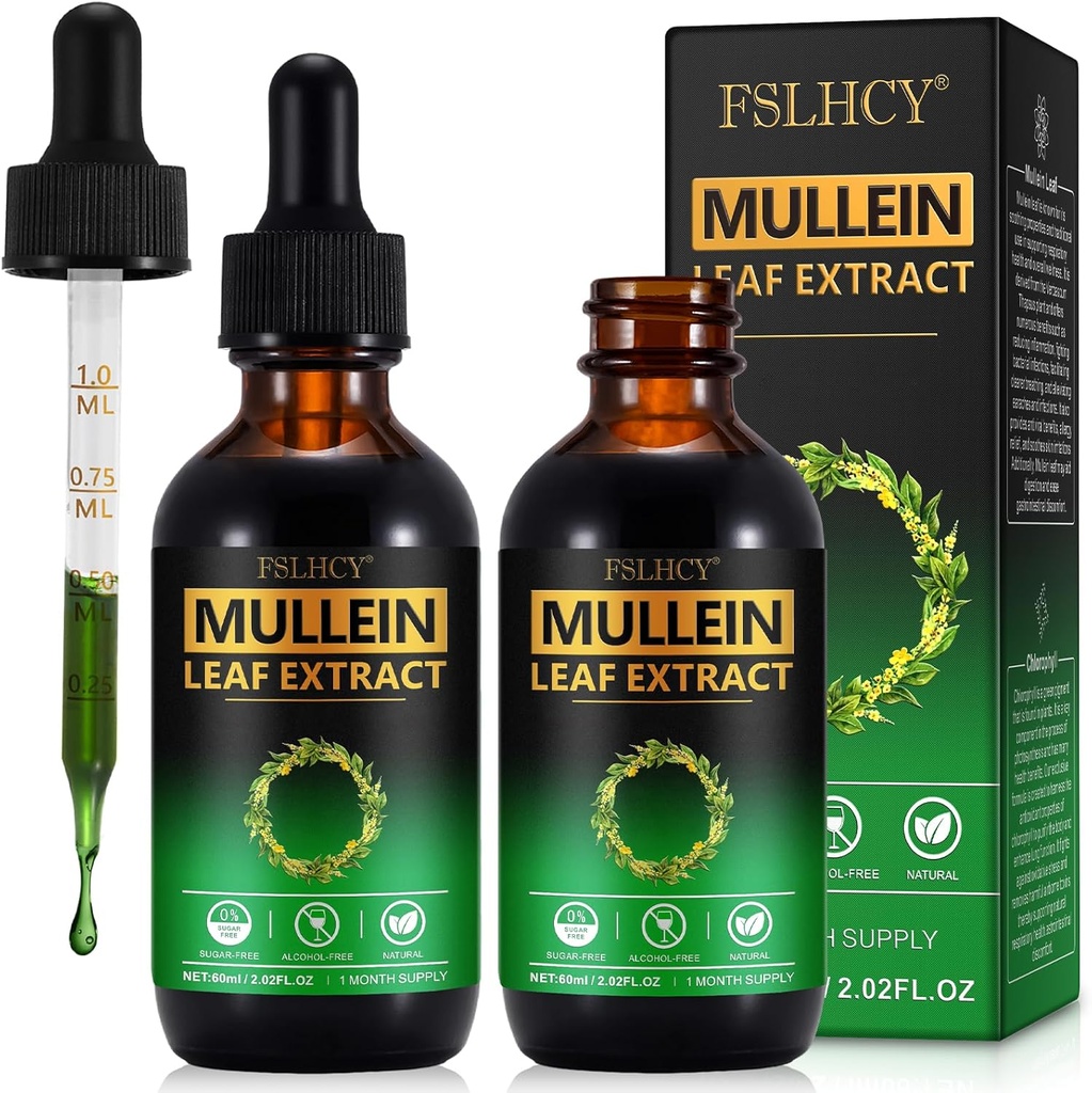 Mullein Drops, εκχύλισμα φύλλων Mullein, συμπλήρωμα βοτάνων οργανικών φύλλων Mullein, χωρίς πρόσθετες ύλες Mullein Extract Drops 2 fl Oz, 2 συσκευασίες