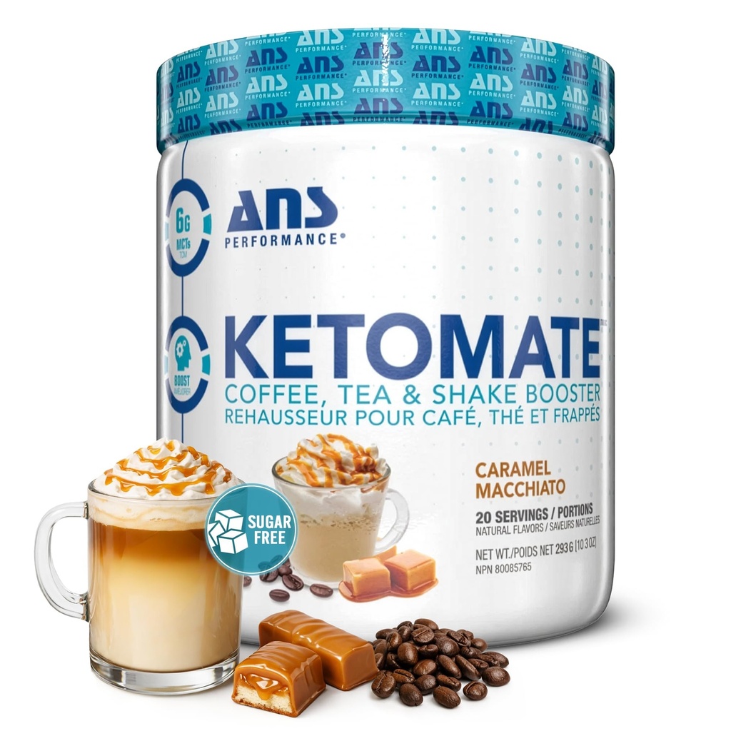 ANS Performance Ketomate Coffee Creamer με MCT Oil Powder, Delicious, Sugar Free Creamer για καφέ, τσάι & Shakes, τέλεια Keto Energy Powder, 20 μερίδες, 15oz, Caramel Macchiato