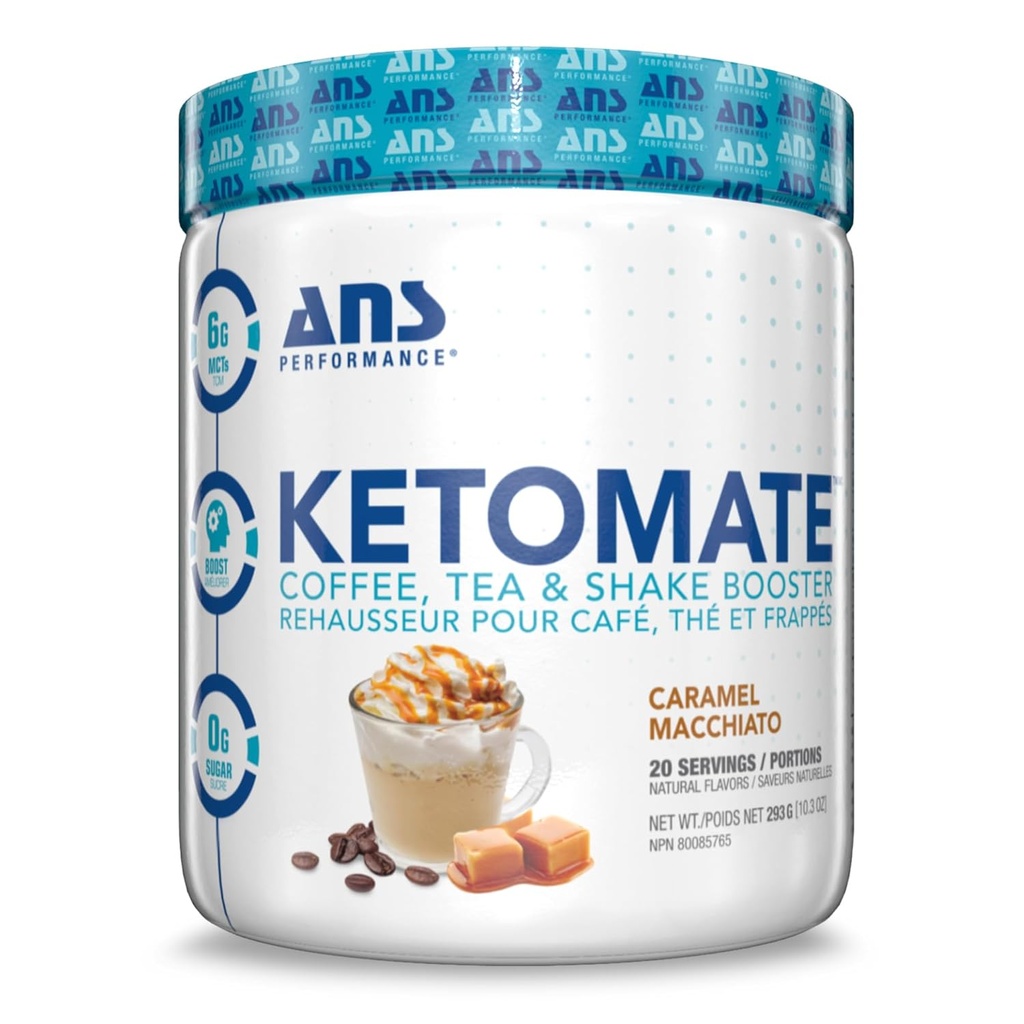 ANS Performance Ketomate Coffee Creamer με MCT Oil Powder, Delicious, Sugar Free Creamer για καφέ, τσάι & Shakes, τέλεια Keto Energy Powder, 20 μερίδες, 15oz, Caramel Macchiato