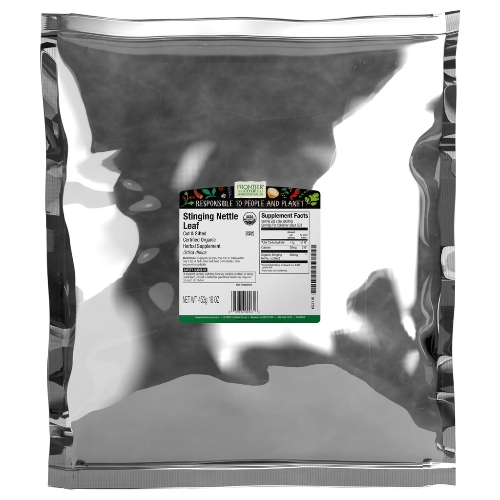 Frontier Co-op Organic Stinging Nettle Leaf, Cut and Sifted, for Making Nettle Tea, Kosher | 16 Ounce (Pack of 2)