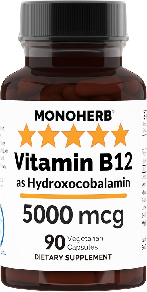 MONOHERB Hydroxo B12 Vitamin 5000mcg, Hydroxocobalamin, Hydroxy B12