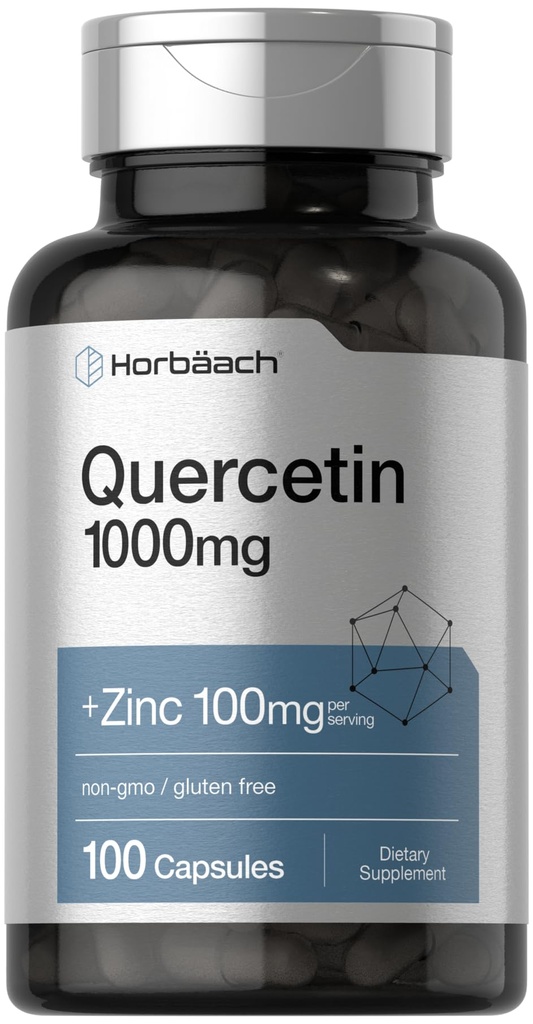 Horbäach Quercetin 1000mg | 100 Capsules | with 100mg Zinc | Non-GMO, Gluten Free Supplement | High Potency Formula
