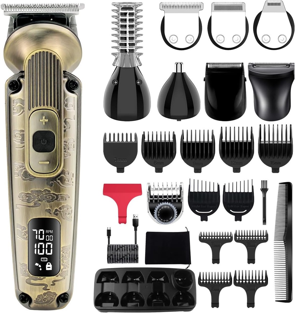 Hatteker Beard Trimmer Mustache Trimmer για τους άνδρες 8 σε 1 Ρυθμιζόμενη ταχύτητα Αδιάβροχη τριχόπτωση T-Blade Electic Razor Shavers Cordless Ανδρικό Grooming Kit δώρο με μύτη προσώπου (Bronze)