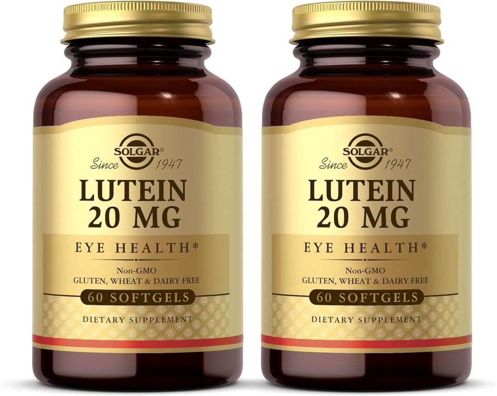 Solgar Lutein 20 mg, 60 Softgels (Pack of 2) - Υποστηρίζει την υγεία των ματιών - Βοηθά φιλτράρισμα έξω μπλε φως - Περιέχει FloraGLO Lutein - μη-GMO, χωρίς γλουτένη, χωρίς γαλακτοκομικά - 120 Σύνολο σερβιρίσματος