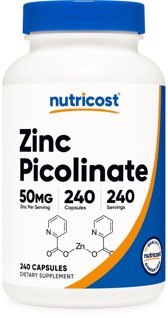 Nutricost Ψευδάργυρος Picolinate 50mg, 240 Κάψουλες χορτοφάγων - Χωρίς γλουτένη και μη ΓΤΟ (240 Caps)