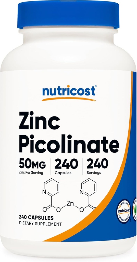 Nutricost Ψευδάργυρος Picolinate 50mg, 240 κάψουλες χορτοφάγων - Χωρίς γλουτένη και μη ΓΤΟ (240 Caps)